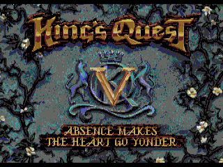 King's Quest V: Absence Makes The Heart Go Yonder title screen for Amiga
